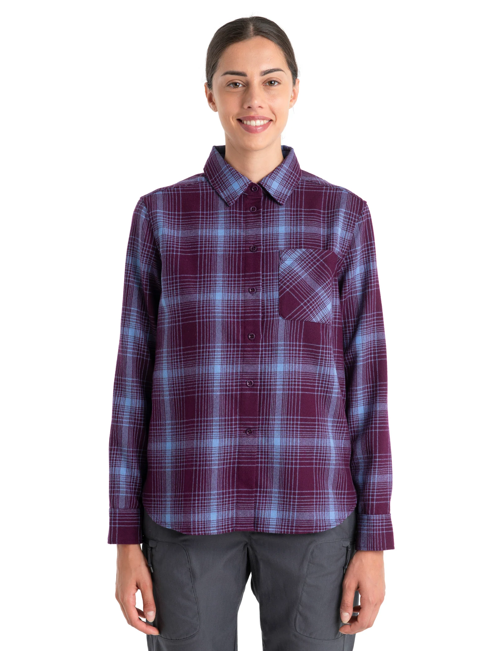Women's Merino 200 Dawnder Long Sleeve Flannel Shirt Plaid