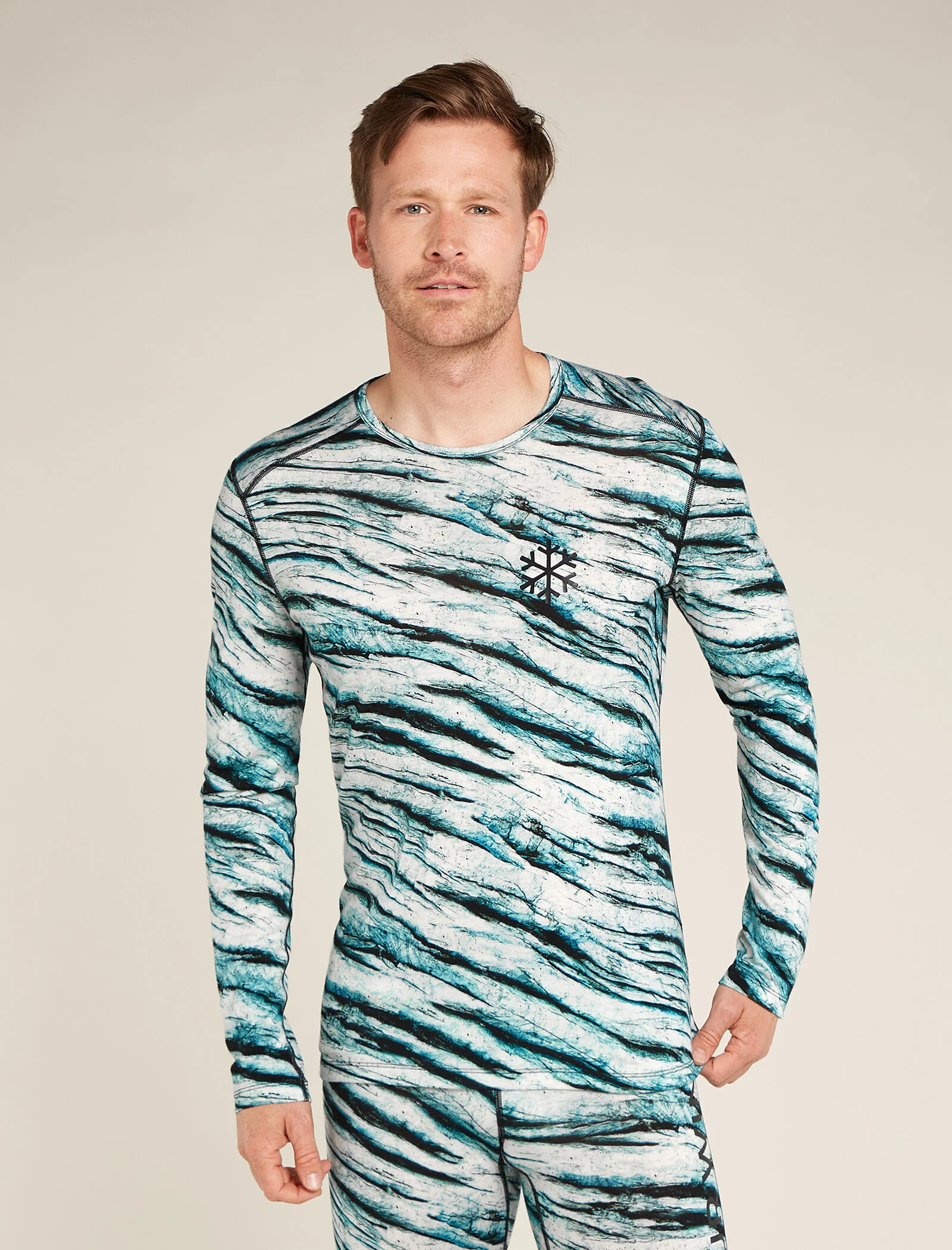 Men's Merino 200 Oasis Long Sleeve Crew Thermal Top Protect Our Winters AOP