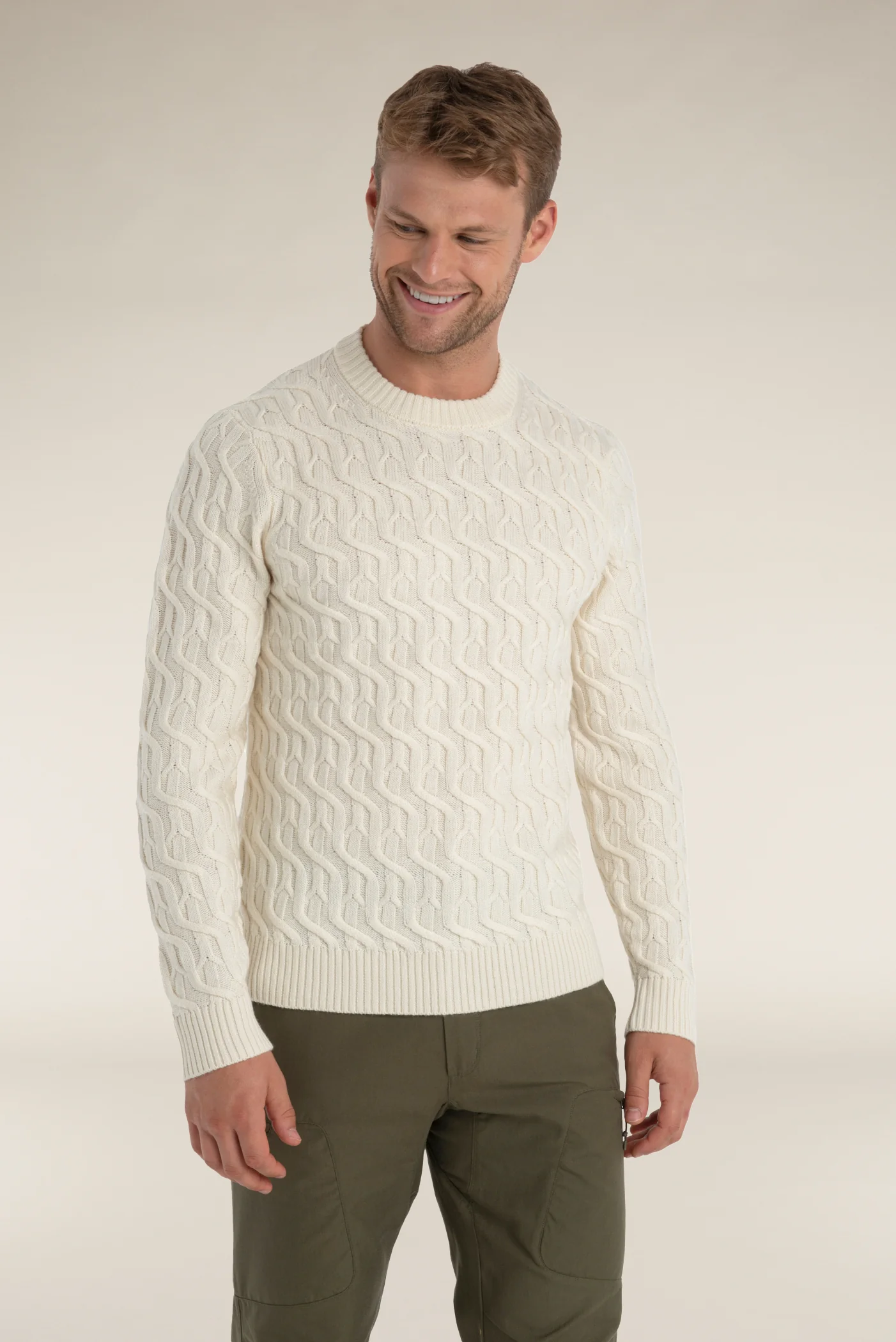 Men's Merino Cable Knit Crew Sweater