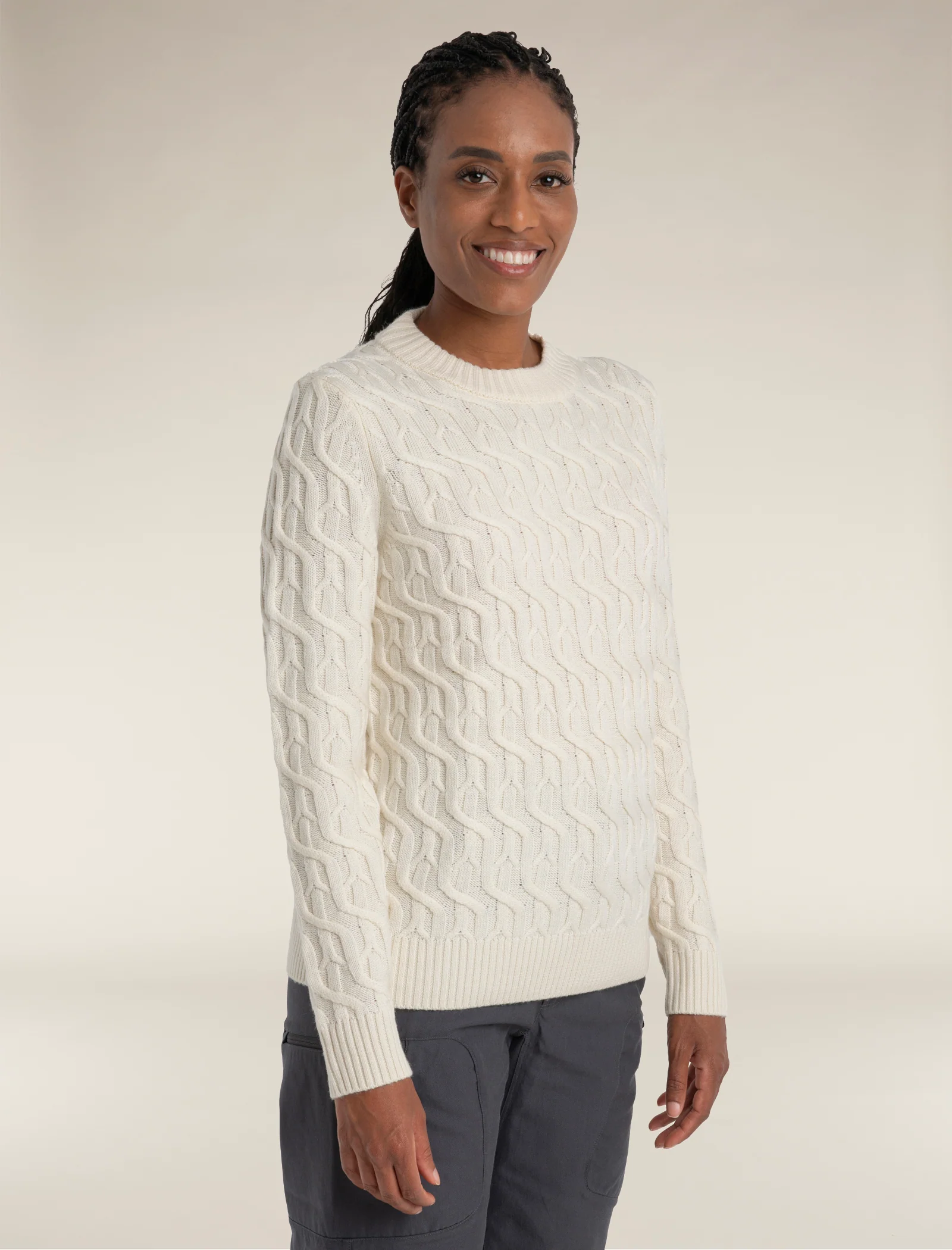 Women's Merino Cable Knit Crew Sweater
