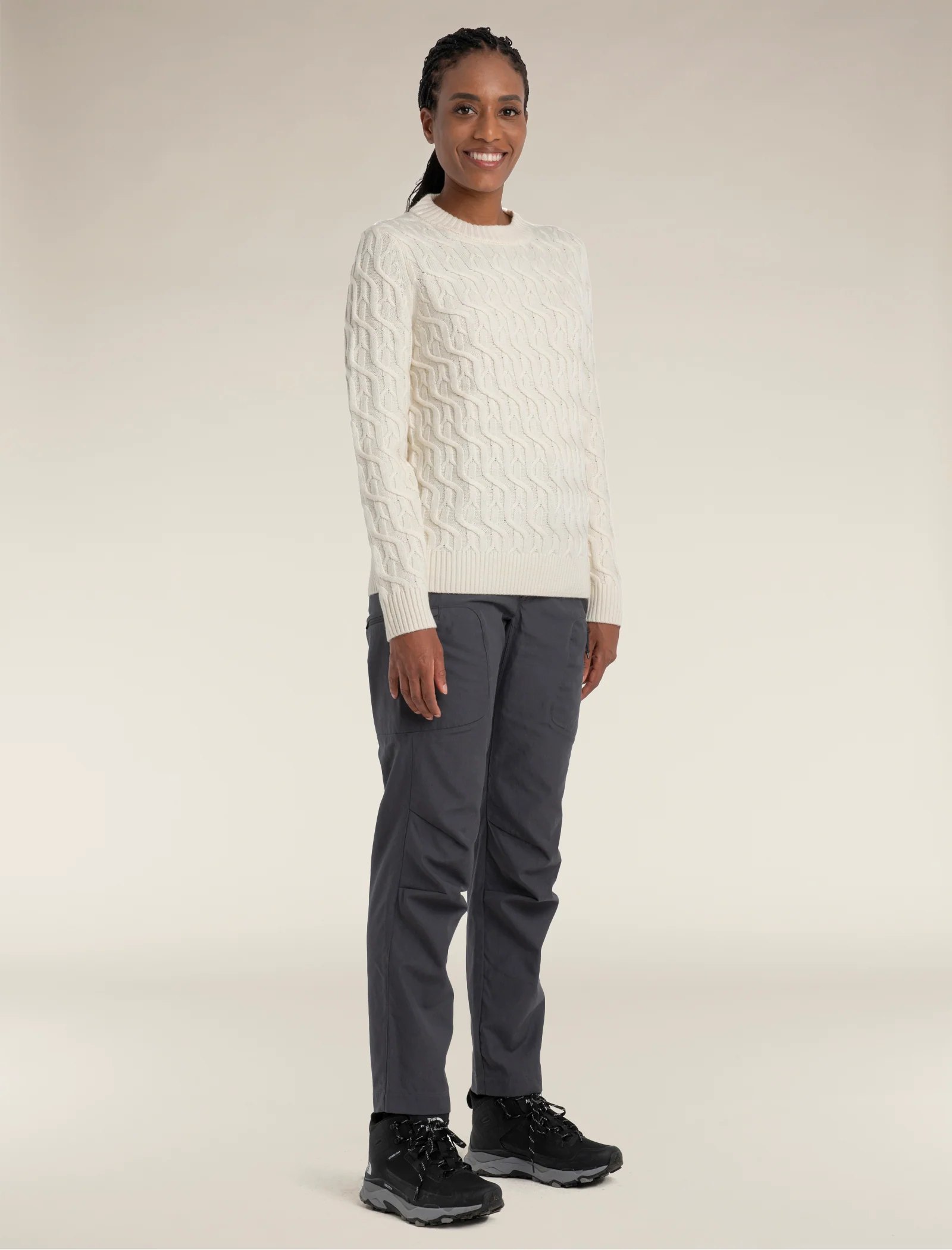 Women's Merino Cable Knit Crew Sweater - Image 3