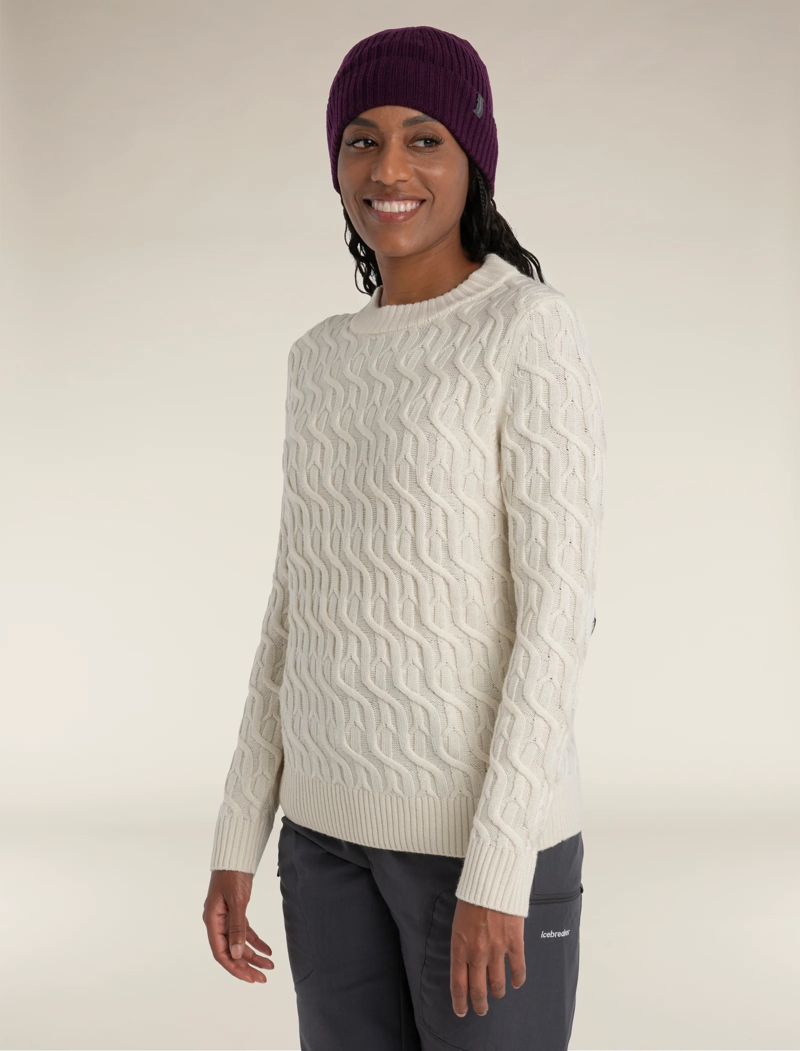 Women's Merino Cable Knit Crew Sweater - Image 5