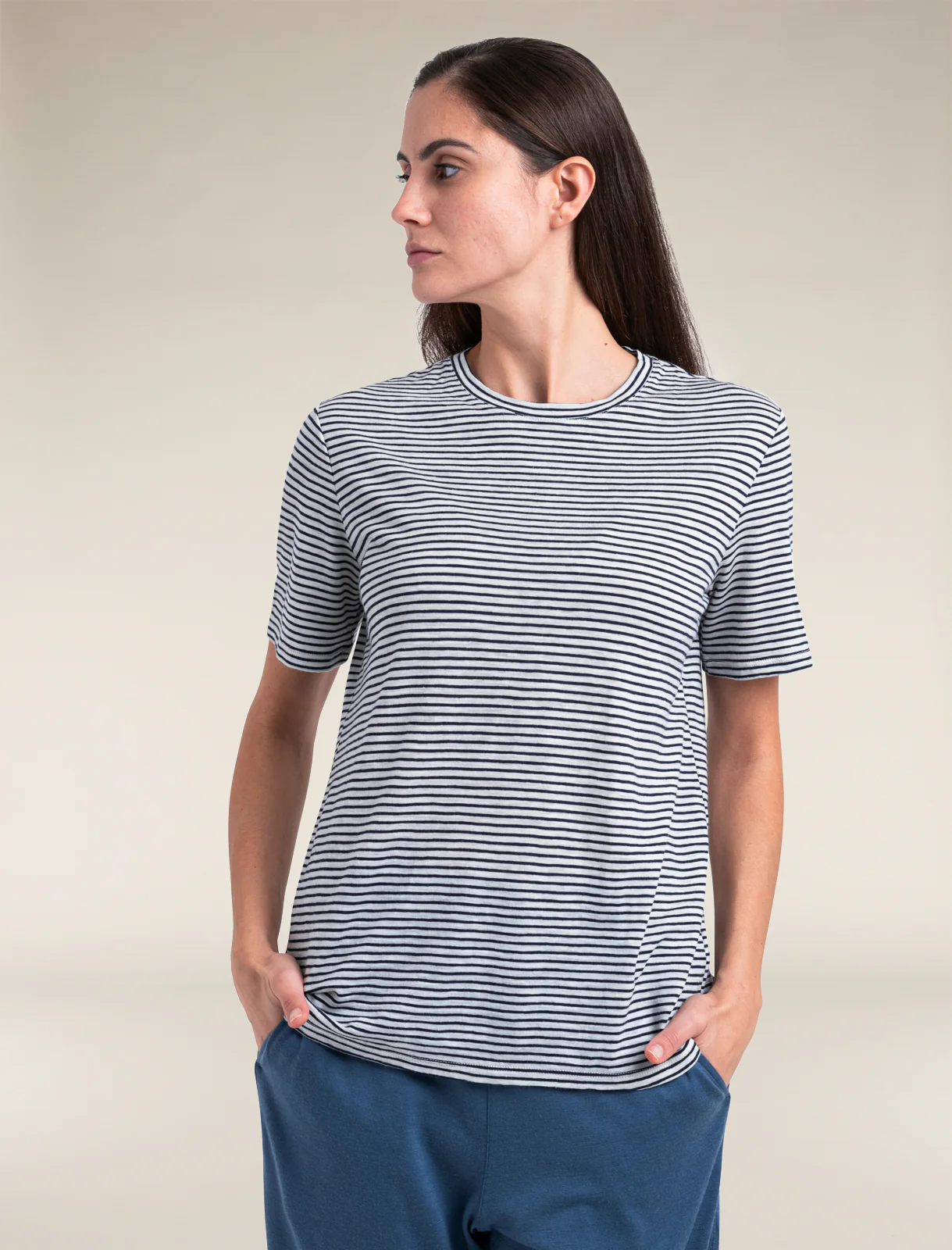 Women's Merino Linen T-Shirt Stripe - Image 3